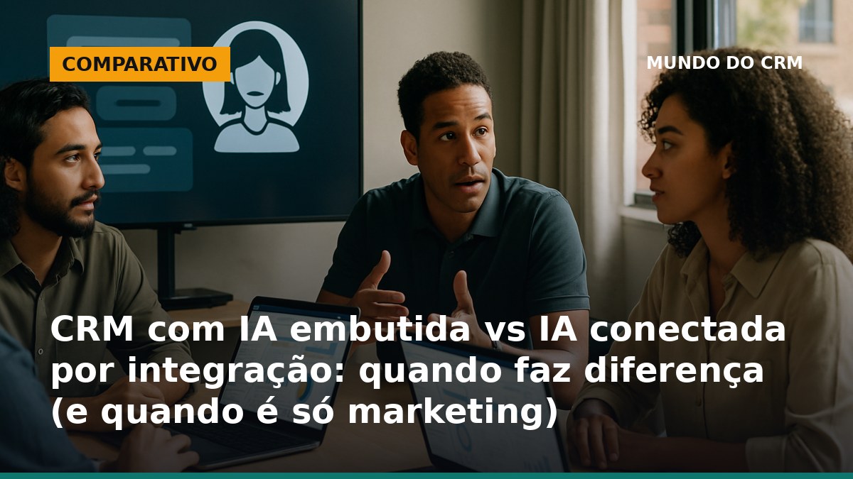 CRM com IA embutida vs IA integrada: equipe avaliando assistente de IA conectado ao CRM