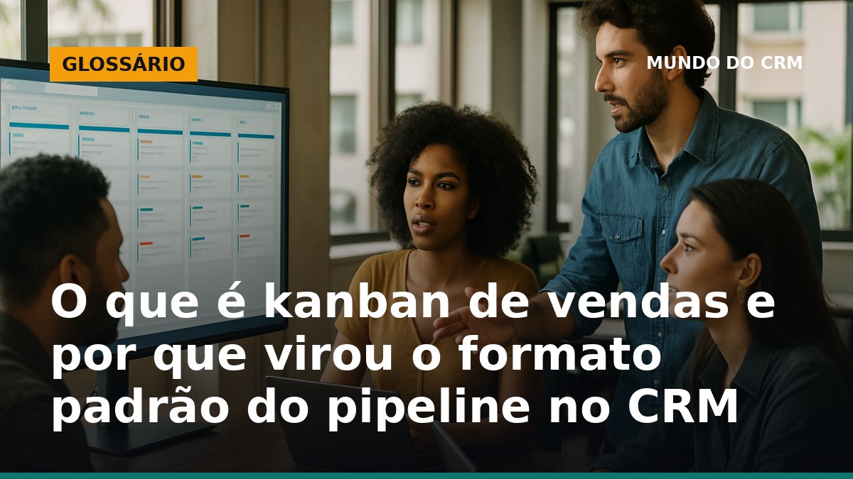 Kanban de vendas no CRM em colunas com cards de negócios em um pipeline visual