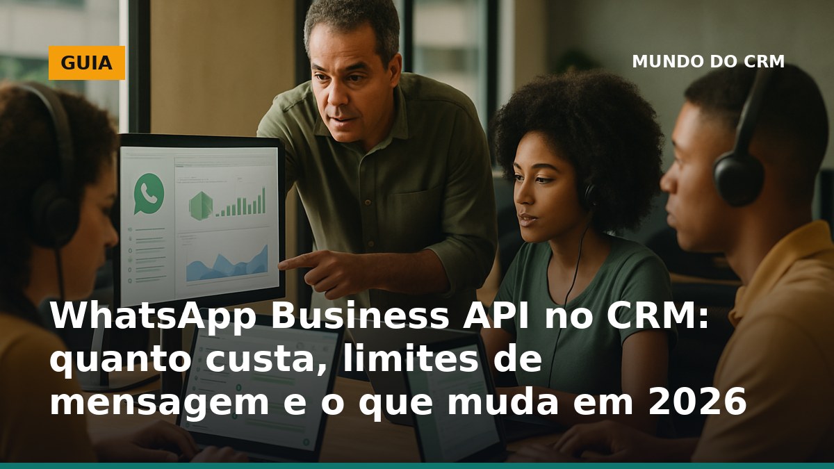 Equipe analisando custos do WhatsApp Business API no CRM e limites de mensagens para 2026